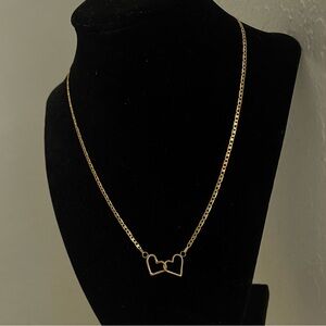 14K Yellow Gold Mariner Link Necklace 18 Inches 2MM With Heart Charm